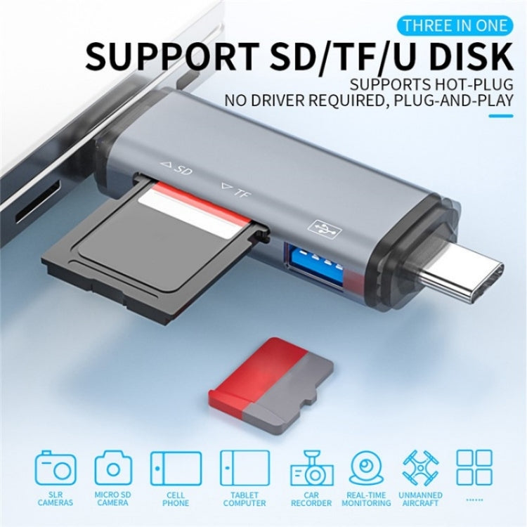 ADS-307 Adaptador OTG de transferencia de datos USB / Type-C / Micro Plug SD TF Card U-Disk Reader, ADS-307