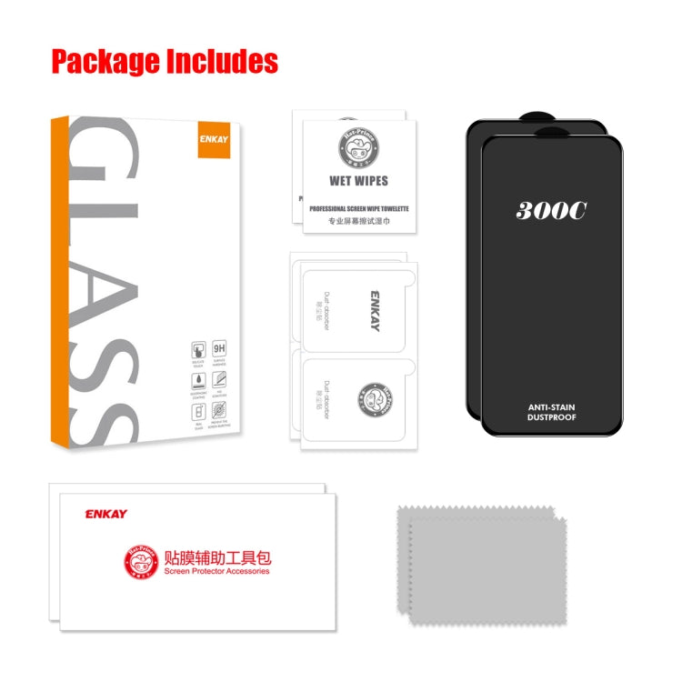 2 piezas ENKAY 300C Película de vidrio templado de aluminio y silicio de cobertura total de arco supergrande, For iPhone 16 Pro Max, For iPhone 16 Pro, For iPhone 15 Pro Max, For iPhone 15 Pro, For iPhone 14 Pro, For iPhone 14 Pro Max                  ...