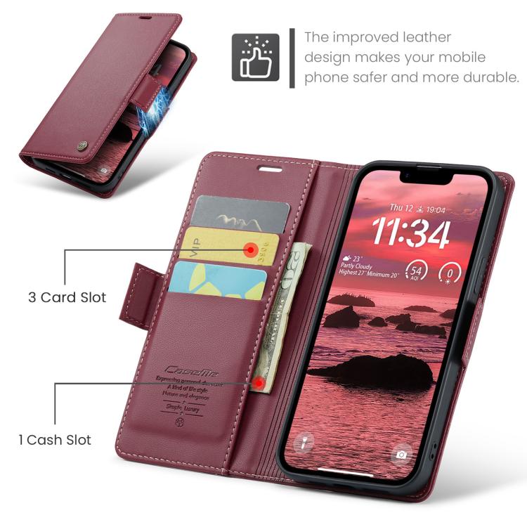 Funda para teléfono con hebilla de mariposa y textura de lichi, antirrobo RFID, CaseMe 023, For iPhone 17e / 16e, For iPhone 17 Pro Max, For iPhone 17 Pro, For iPhone 17, For iPhone Air, For iPhone 16 Pro Max, For iPhone 16 Pro, For iPhone 16 Plus