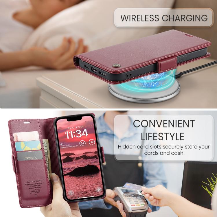 Funda para teléfono con hebilla de mariposa y textura de lichi, antirrobo RFID, CaseMe 023, For iPhone 17e / 16e, For iPhone 17 Pro Max, For iPhone 17 Pro, For iPhone 17, For iPhone Air, For iPhone 16 Pro Max, For iPhone 16 Pro, For iPhone 16 Plus