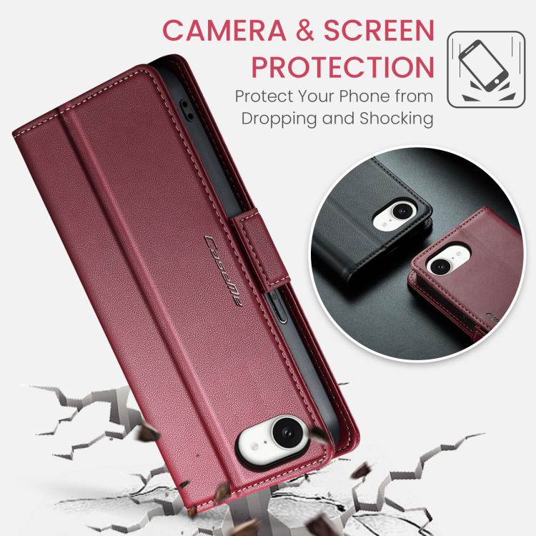 Funda para teléfono con hebilla de mariposa y textura de lichi, antirrobo RFID, CaseMe 023, For iPhone 17e / 16e, For iPhone 17 Pro Max, For iPhone 17 Pro, For iPhone 17, For iPhone Air, For iPhone 16 Pro Max, For iPhone 16 Pro, For iPhone 16 Plus