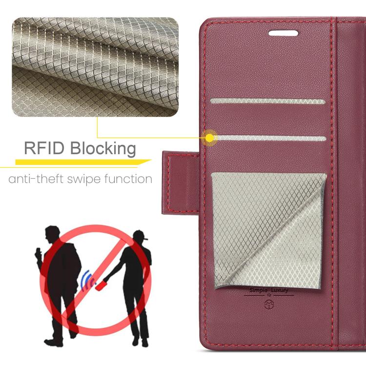 Funda para teléfono con hebilla de mariposa y textura de lichi, antirrobo RFID, CaseMe 023, For iPhone 17e / 16e, For iPhone 17 Pro Max, For iPhone 17 Pro, For iPhone 17, For iPhone Air, For iPhone 16 Pro Max, For iPhone 16 Pro, For iPhone 16 Plus