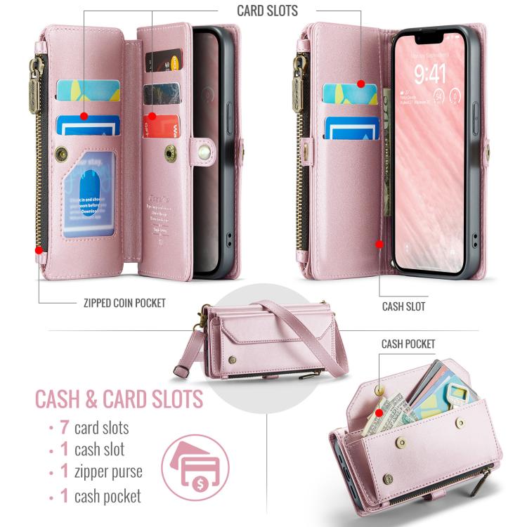 Estuche para teléfono de cuero antirrobo con ranuras para tarjetas y cremallera CaseMe C36, For iPhone 17e / 16e, For iPhone 17 Pro Max, For iPhone 17 Pro, For iPhone 17, For iPhone Air, For iPhone 16 Pro Max, For iPhone 16 Pro, For iPhone 16 Plus     ...