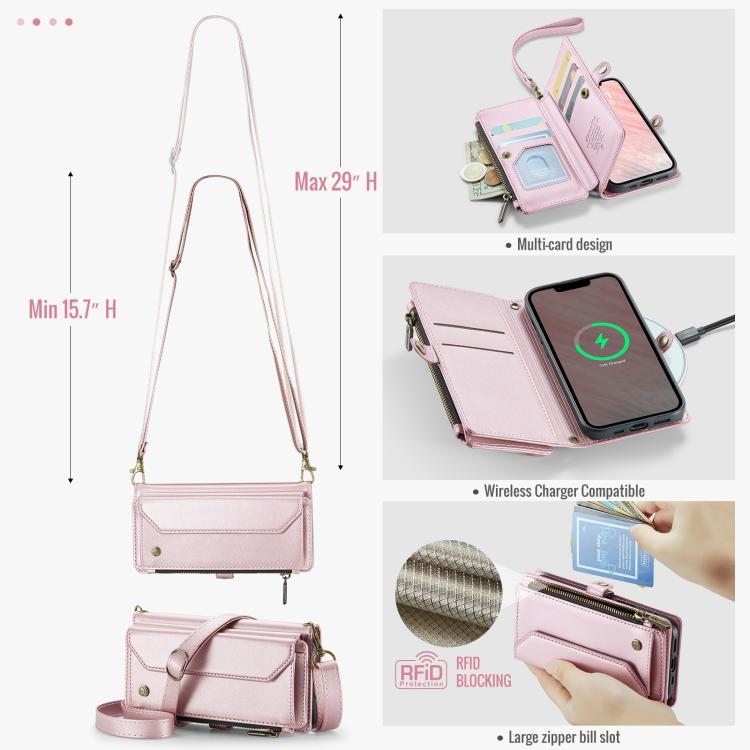Estuche para teléfono de cuero antirrobo con ranuras para tarjetas y cremallera CaseMe C36, For iPhone 17e / 16e, For iPhone 17 Pro Max, For iPhone 17 Pro, For iPhone 17, For iPhone Air, For iPhone 16 Pro Max, For iPhone 16 Pro, For iPhone 16 Plus     ...