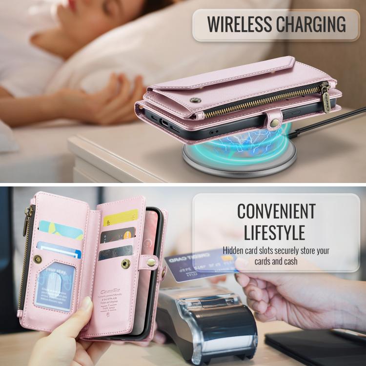 Estuche para teléfono de cuero antirrobo con ranuras para tarjetas y cremallera CaseMe C36, For iPhone 17e / 16e, For iPhone 17 Pro Max, For iPhone 17 Pro, For iPhone 17, For iPhone Air, For iPhone 16 Pro Max, For iPhone 16 Pro, For iPhone 16 Plus     ...