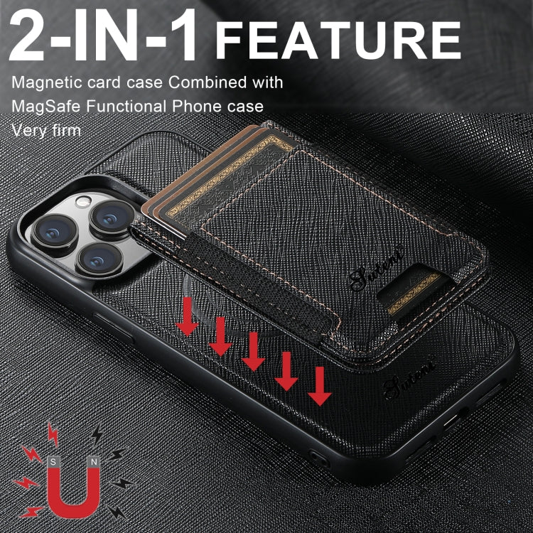 Funda para teléfono con billetera desmontable y cierre MagSafe de cuero de grano cruzado Suteni H17, For iPhone 13 Pro Max, For iPhone 13 Pro, For iPhone 13, For iPhone 12, For iPhone 12 Pro Max, For iPhone 12 Pro