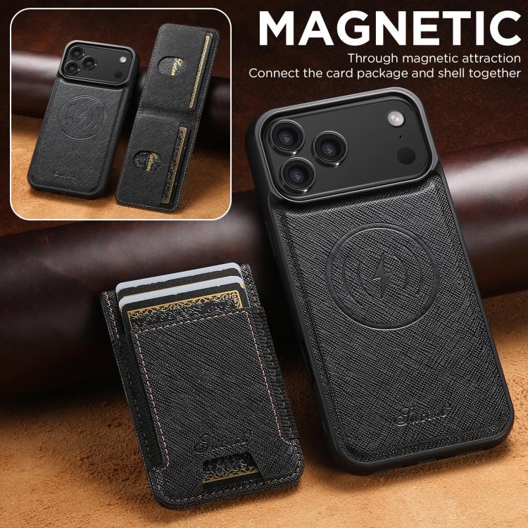 Funda para teléfono con billetera desmontable y cierre MagSafe de cuero de grano cruzado Suteni H17, For iPhone 17 Pro Max, For iPhone 17 Pro, For iPhone 17, For iPhone Air, For iPhone 16 Pro Max, For iPhone 16 Pro, For iPhone 16 Plus, For iPhone 16   ...