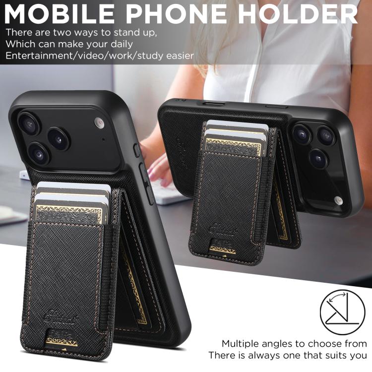 Funda para teléfono con billetera desmontable y cierre MagSafe de cuero de grano cruzado Suteni H17, For iPhone 17 Pro Max, For iPhone 17 Pro, For iPhone 17, For iPhone Air, For iPhone 16 Pro Max, For iPhone 16 Pro, For iPhone 16 Plus, For iPhone 16   ...