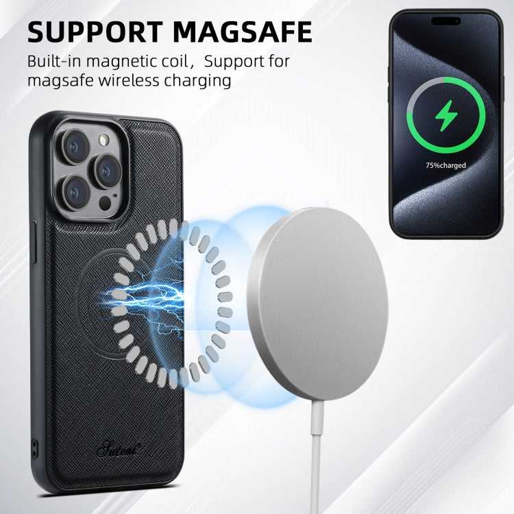 Funda de cuero para teléfono con billetera MagSafe Suteni H18 Cross Grain, For iPhone 13 Pro Max, For iPhone 13 Pro, For iPhone 13, For iPhone 12, For iPhone 12 Pro Max, For iPhone 12 Pro
