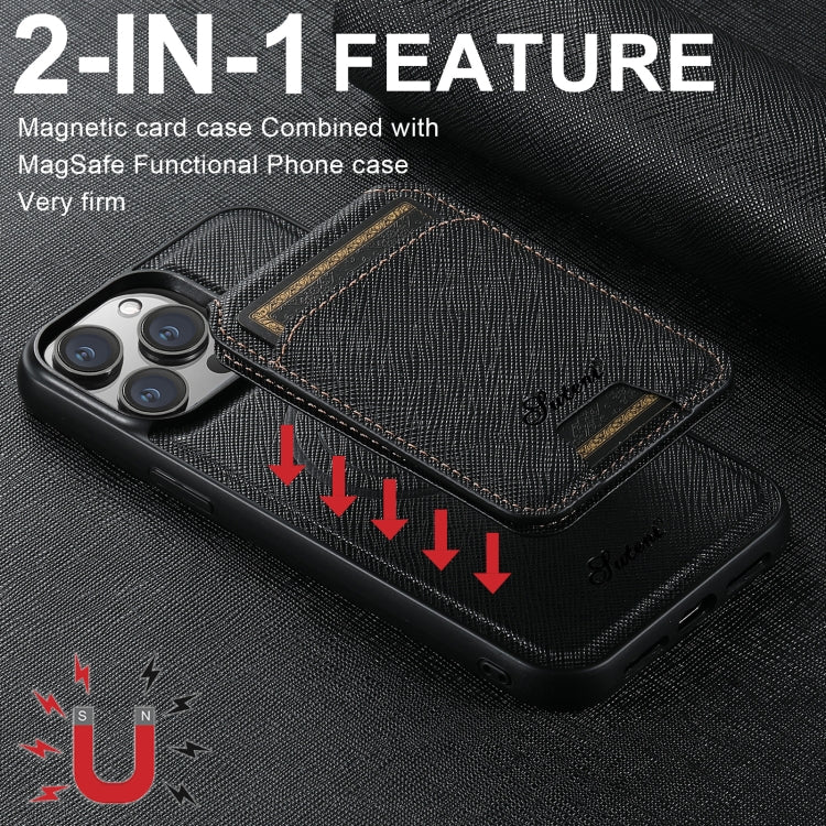 Funda de cuero para teléfono con billetera MagSafe Suteni H18 Cross Grain, For iPhone 13 Pro Max, For iPhone 13 Pro, For iPhone 13, For iPhone 12, For iPhone 12 Pro Max, For iPhone 12 Pro
