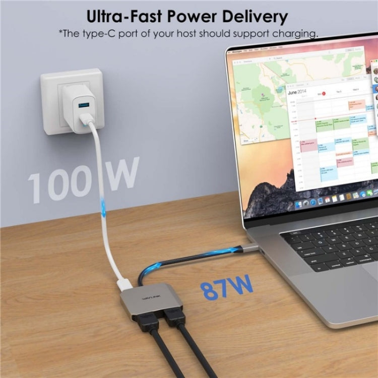 Adaptador de monitor WAVLINK UHP510 Pro con carga PD de 87 W y USB C a doble HD, 4K, 60 Hz