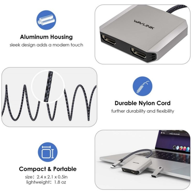 Adaptador de monitor WAVLINK UHP510 Pro con carga PD de 87 W y USB C a doble HD, 4K, 60 Hz