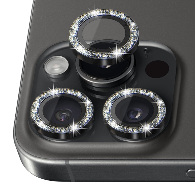 Protector de lente de cámara con purpurina NORTHJO, película de anillo de metal de vidrio templado, For iPhone 16 Pro / 16 Pro Max