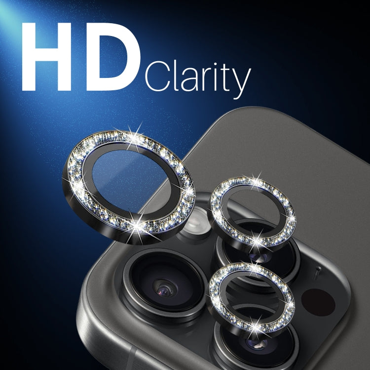 Protector de lente de cámara con purpurina NORTHJO, película de anillo de metal de vidrio templado, For iPhone 16 Pro / 16 Pro Max