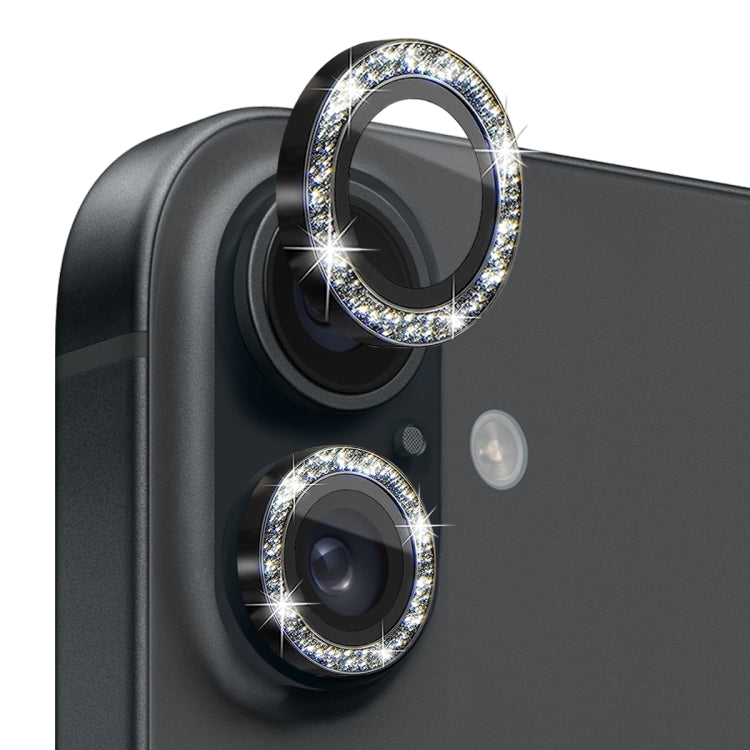 Protector de lente de cámara con purpurina NORTHJO, película de anillo de metal de vidrio templado, For iPhone 16 / 16 Plus