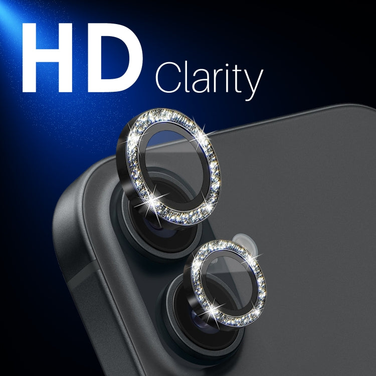 Protector de lente de cámara con purpurina NORTHJO, película de anillo de metal de vidrio templado, For iPhone 16 / 16 Plus