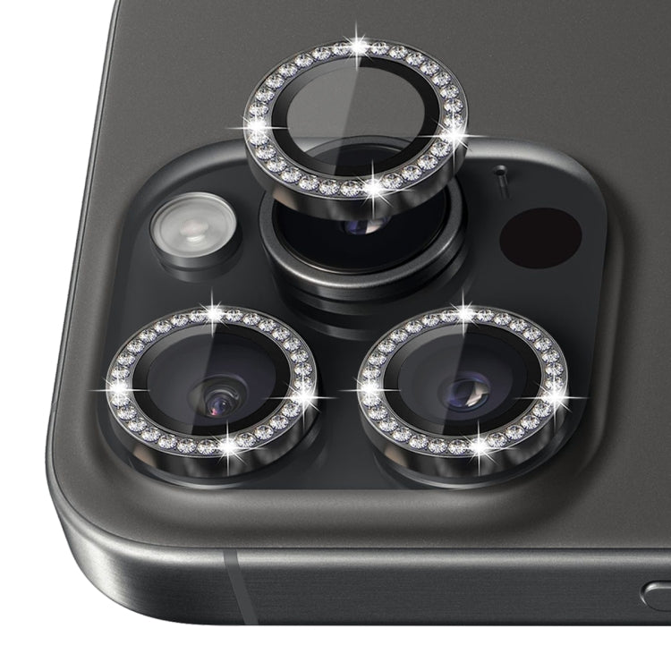 Protector de lente de cámara con diamantes de imitación NORTHJO, película de anillo de metal de vidrio templado, For iPhone 16 Pro / 16 Pro Max