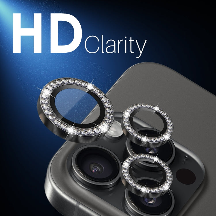 Protector de lente de cámara con diamantes de imitación NORTHJO, película de anillo de metal de vidrio templado, For iPhone 16 Pro / 16 Pro Max