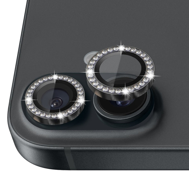 Protector de lente de cámara con diamantes de imitación NORTHJO, película de anillo de metal de vidrio templado, For iPhone 16 / 16 Plus