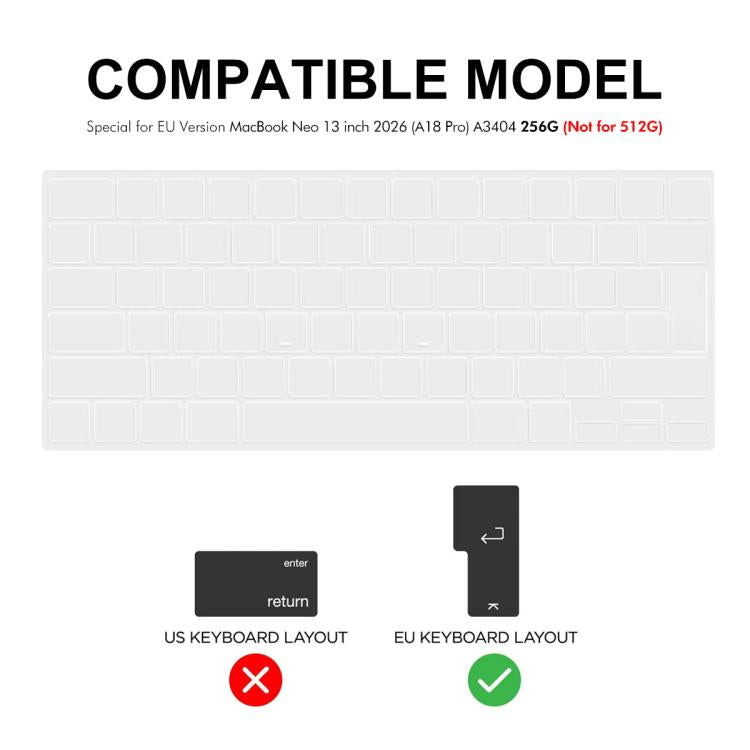 Película protectora de teclado de TPU suave ENKAY versión UE, For MacBook Neo 13 inch 2026 (A18 Pro) A3404 256G, For MacBook Pro 14.2 / 16.2 / Air 13.6 / 15.3