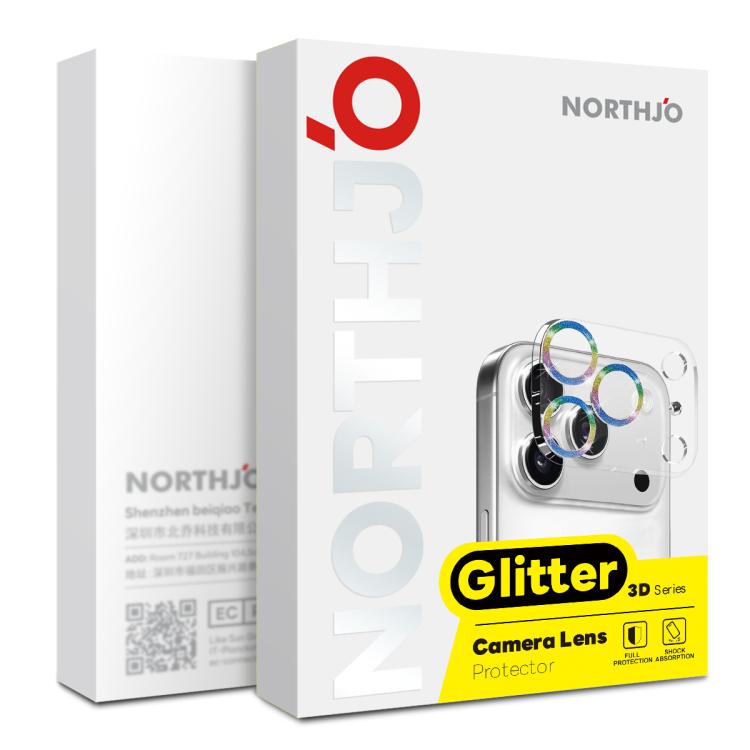 Protector de lente de cámara NORTHJO con anillo brillante y película de vidrio templado 3D, For iPhone 17 Pro Max, For iPhone 17 Pro, For iPhone 17, For iPhone Air, For iPhone 16 Pro / 16 Pro Max, For iPhone 16 / 16 Plus