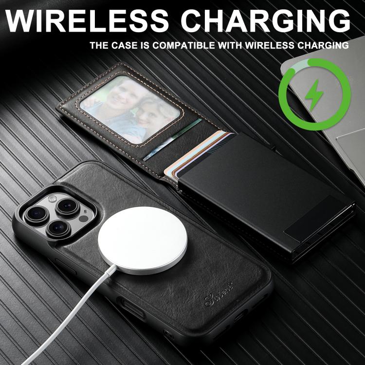 Estuche para teléfono con tapa trasera extraíble y cera de aceite Suteni H19 2 en 1 con tapa de tarjeta MagSafe, For iPhone 12 Pro, For iPhone 17e / 16e