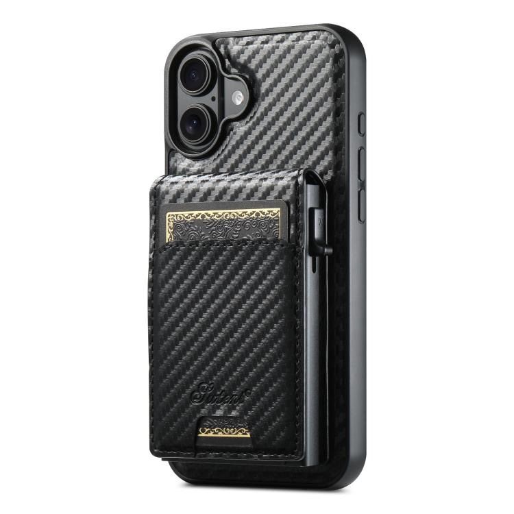 Estuche para teléfono Suteni H19 Carbon Fiber Grain 2 en 1 con tapa extraíble y ranura para tarjetas MagSafe, For iPhone 17 Pro Max, For iPhone 17 Pro, For iPhone 17, For iPhone Air, For iPhone 16 Pro Max, For iPhone 16 Pro, For iPhone 16 Plus         ...