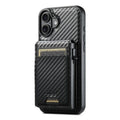 Estuche para teléfono Suteni H19 Carbon Fiber Grain 2 en 1 con tapa extraíble y ranura para tarjetas MagSafe, For iPhone 17 Pro Max, For iPhone 17 Pro, For iPhone 17, For iPhone Air, For iPhone 16 Pro Max, For iPhone 16 Pro, For iPhone 16 Plus         ...