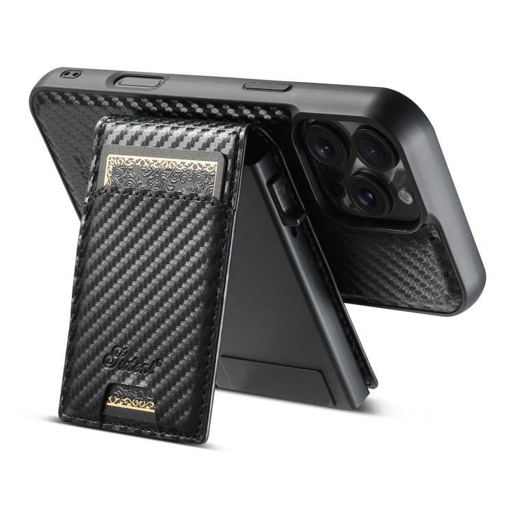Estuche para teléfono Suteni H19 Carbon Fiber Grain 2 en 1 con tapa extraíble y ranura para tarjetas MagSafe, For iPhone 17 Pro Max, For iPhone 17 Pro, For iPhone 17, For iPhone Air, For iPhone 16 Pro Max, For iPhone 16 Pro, For iPhone 16 Plus         ...
