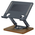 J27 Soporte de refrigeración de metal para tabletas y portátiles con base de madera giratoria plegable para escritorio, J27