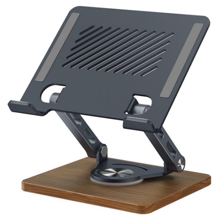 J27 Soporte de refrigeración de metal para tabletas y portátiles con base de madera giratoria plegable para escritorio, J27