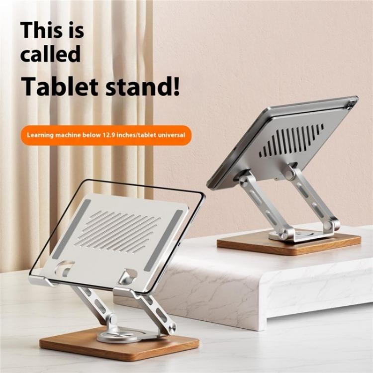 J27 Soporte de refrigeración de metal para tabletas y portátiles con base de madera giratoria plegable para escritorio, J27