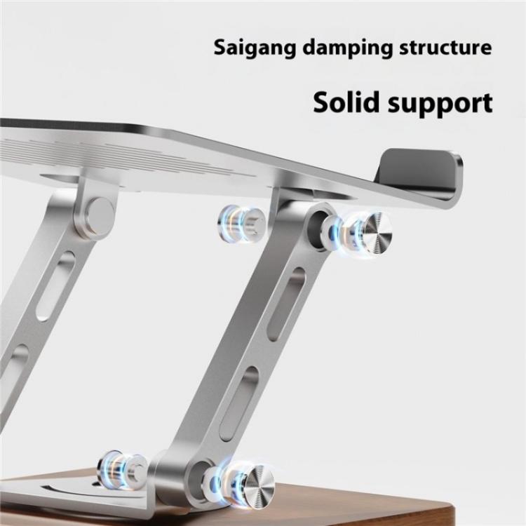 J27 Soporte de refrigeración de metal para tabletas y portátiles con base de madera giratoria plegable para escritorio, J27