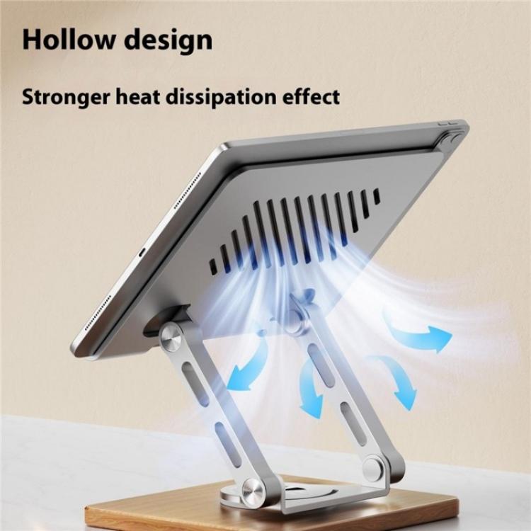 J27 Soporte de refrigeración de metal para tabletas y portátiles con base de madera giratoria plegable para escritorio, J27