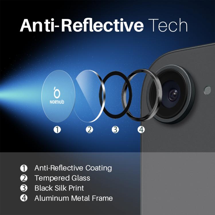 Protector de lente de cámara NORTHJO con anillo de metal y película de vidrio templado, For iPhone 17e / 16e