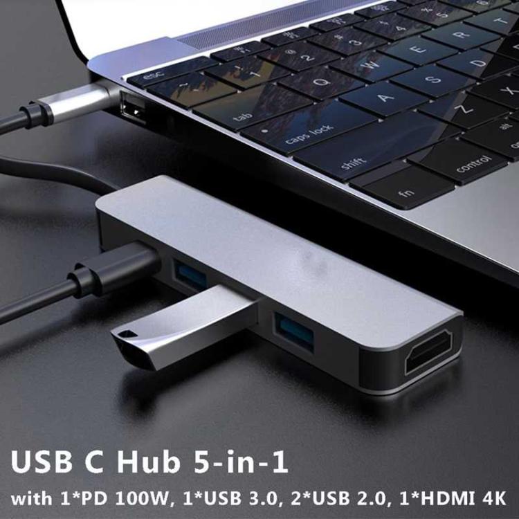 Adaptador concentrador multipuerto tipo C a HDMI, concentrador USB C 5 en 1 con pantalla HDMI 4K, USB 3.0, carga PD de 100 W