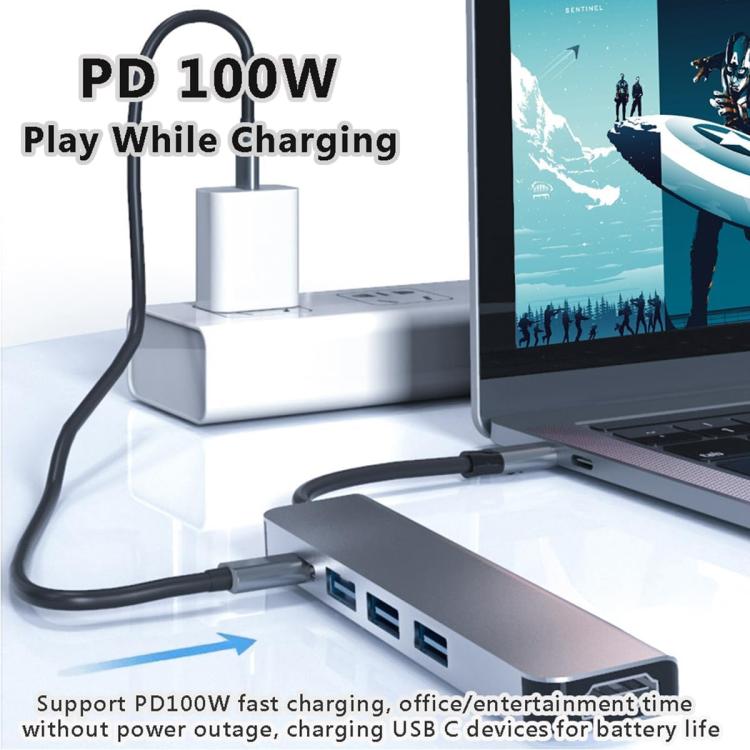 Adaptador concentrador multipuerto tipo C a HDMI, concentrador USB C 5 en 1 con pantalla HDMI 4K, USB 3.0, carga PD de 100 W