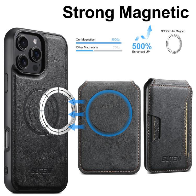 Funda para teléfono Suteni M3 con tarjetero y MagSafe de piel de vacuno, For iPhone 13 Pro Max, For iPhone 13 Pro, For iPhone 13, For iPhone 12, For iPhone 12 Pro Max, For iPhone 12 Pro