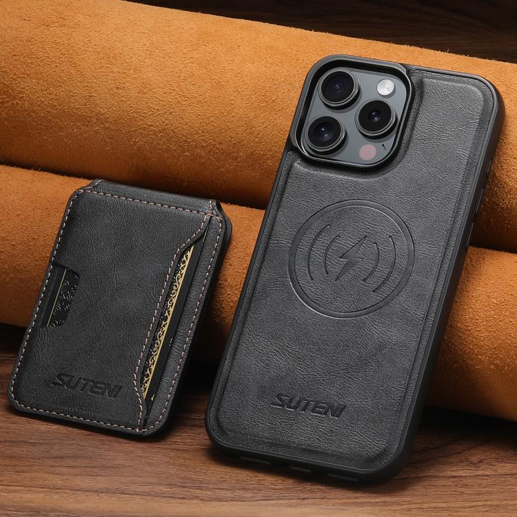 Funda para teléfono Suteni M3 con tarjetero y MagSafe de piel de vacuno, For iPhone 13 Pro Max, For iPhone 13 Pro, For iPhone 13, For iPhone 12, For iPhone 12 Pro Max, For iPhone 12 Pro