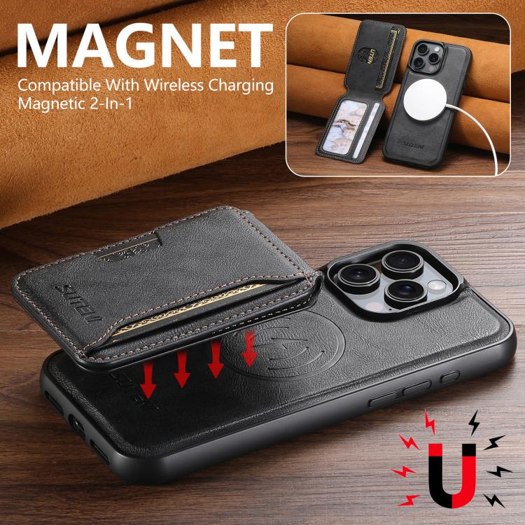 Funda para teléfono Suteni M3 con tarjetero y MagSafe de piel de vacuno, For iPhone 13 Pro Max, For iPhone 13 Pro, For iPhone 13, For iPhone 12, For iPhone 12 Pro Max, For iPhone 12 Pro