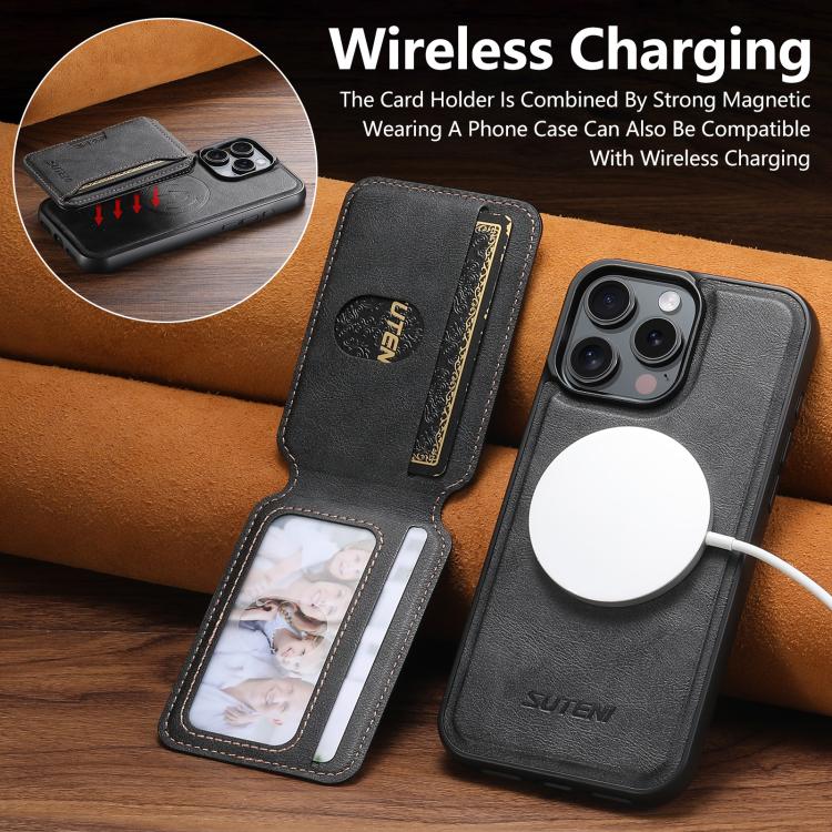 Funda para teléfono Suteni M3 con tarjetero y MagSafe de piel de vacuno, For iPhone 13 Pro Max, For iPhone 13 Pro, For iPhone 13, For iPhone 12, For iPhone 12 Pro Max, For iPhone 12 Pro