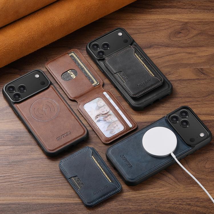 Funda para teléfono Suteni M3 con tarjetero y MagSafe de piel de vacuno, For iPhone 13 Pro Max, For iPhone 13 Pro, For iPhone 13, For iPhone 12, For iPhone 12 Pro Max, For iPhone 12 Pro