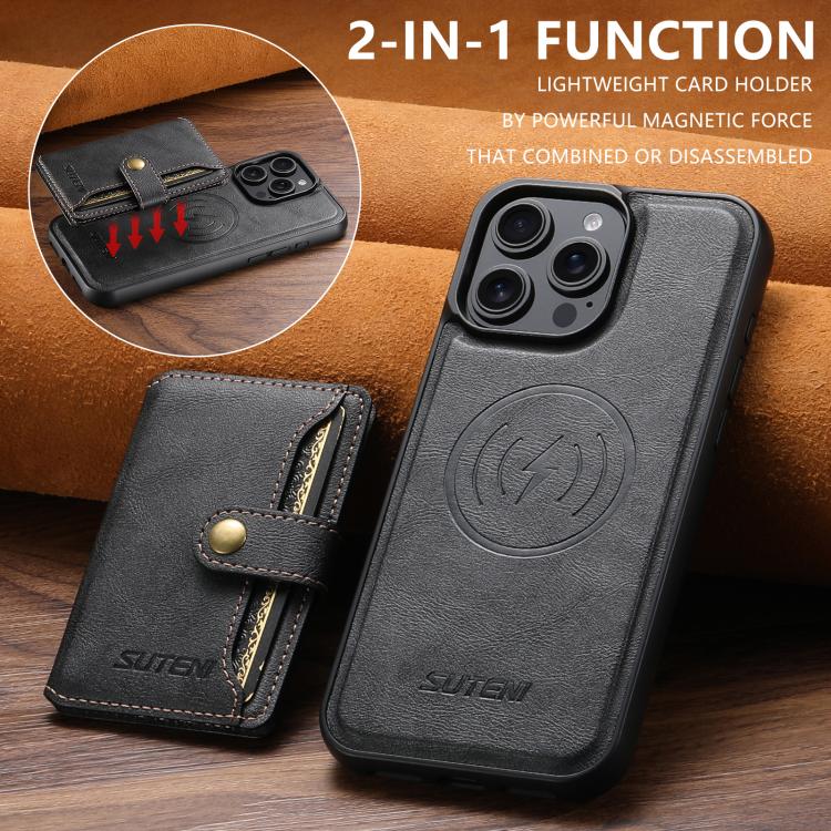 Funda de cuero para teléfono Suteni M4 con tarjetero magnético y MagSafe, For iPhone 13 Pro Max, For iPhone 13 Pro, For iPhone 13, For iPhone 12, For iPhone 12 Pro Max, For iPhone 12 Pro
