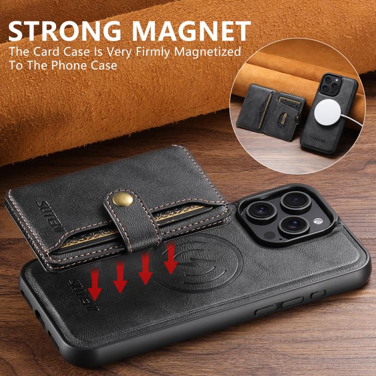 Funda de cuero para teléfono Suteni M4 con tarjetero magnético y MagSafe, For iPhone 13 Pro Max, For iPhone 13 Pro, For iPhone 13, For iPhone 12, For iPhone 12 Pro Max, For iPhone 12 Pro