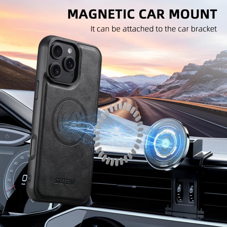 Funda de cuero para teléfono Suteni M4 con tarjetero magnético y MagSafe, For iPhone 13 Pro Max, For iPhone 13 Pro, For iPhone 13, For iPhone 12, For iPhone 12 Pro Max, For iPhone 12 Pro