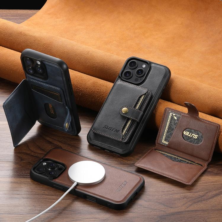 Funda de cuero para teléfono Suteni M4 con tarjetero magnético y MagSafe, For iPhone 13 Pro Max, For iPhone 13 Pro, For iPhone 13, For iPhone 12, For iPhone 12 Pro Max, For iPhone 12 Pro