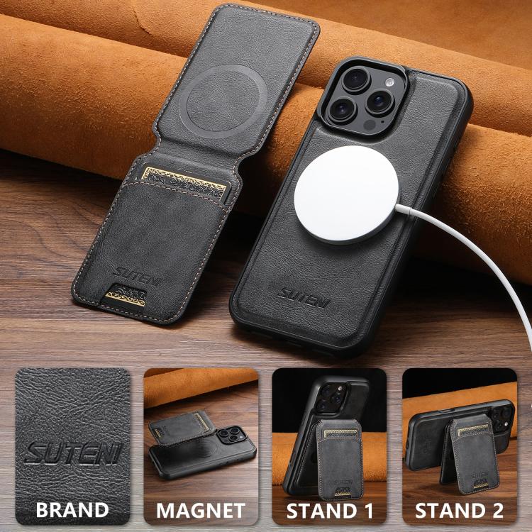 Funda de cuero para teléfono Suteni M5 con tarjetero magnético y MagSafe, For iPhone 13 Pro Max, For iPhone 13 Pro, For iPhone 13, For iPhone 12, For iPhone 12 Pro Max, For iPhone 12 Pro