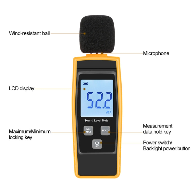 Medidor de nivel de sonido digital RZ1359 Medidores DB Probador de ruido en pantalla LCD de decibeles, RZ1359