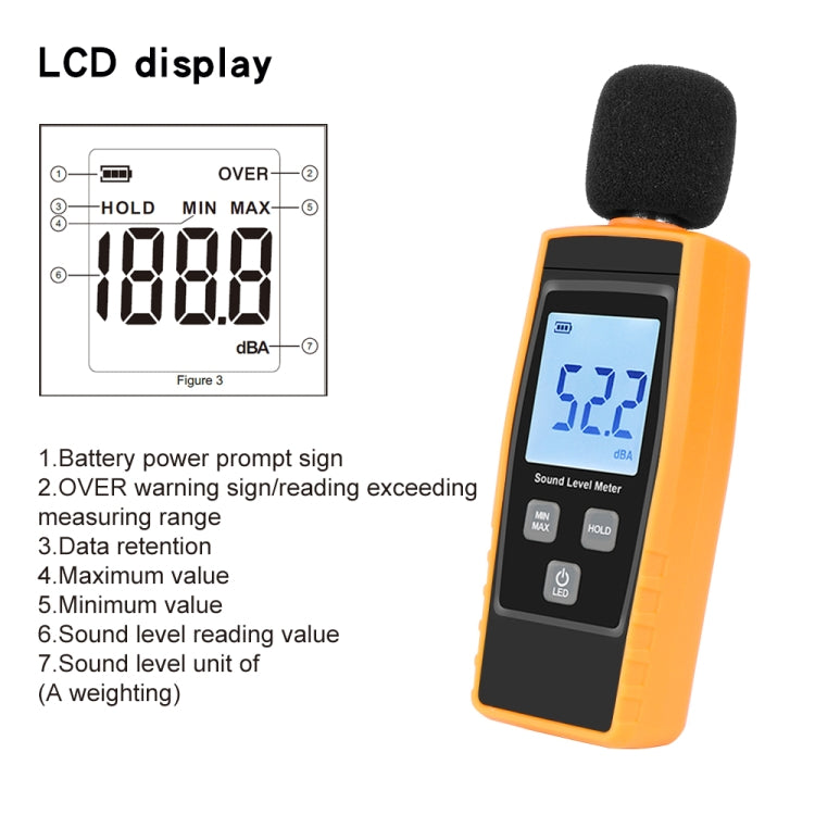 Medidor de nivel de sonido digital RZ1359 Medidores DB Probador de ruido en pantalla LCD de decibeles, RZ1359