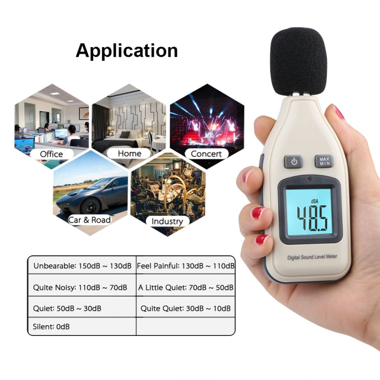 GM1351 30-130dB Medidor de nivel de sonido digital Medidores Probador de ruido en pantalla LCD de decibeles, GM1351